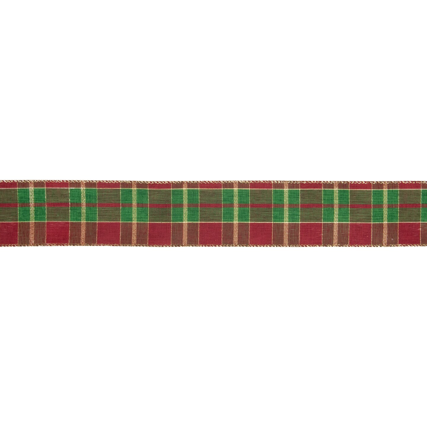 Northlight Red, Green and Gold Plaid Christmas Wired Craft Ribbon 2.5&#x22; x 10 Yards