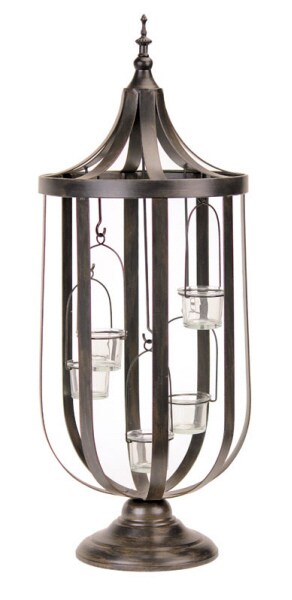 Melrose 27&#x22; Antique-Style Bronze Birdcage Glass Votive Candle Holder