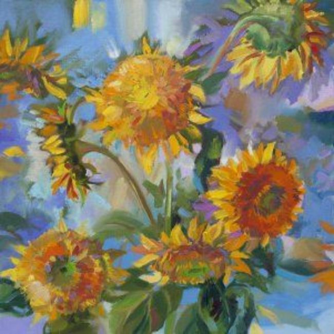 Outdoor Living and Style Vibrantly Colored Sunflower Modern Outdoor Canvas Square Wall Art Decor 24&#x22; x 24&#x22;