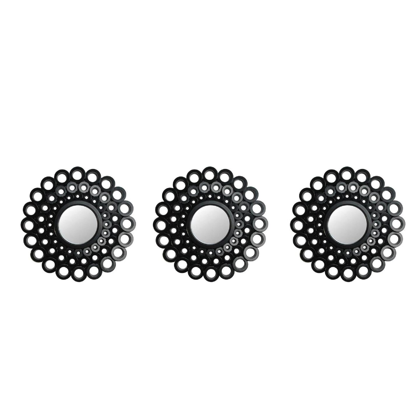 Northlight Set of 3 Round Black Cascading Angular Orbs Mirrors 9.5"