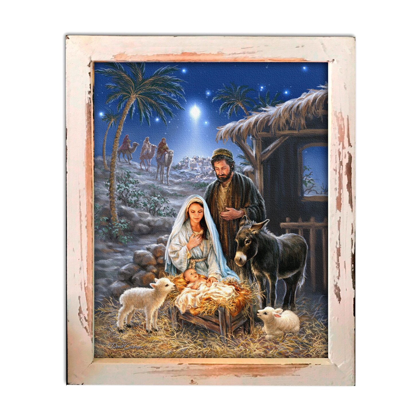 Glow Decor Blue and White A Savior is Born LED Lighted Rectangular Wall Art Decor 8" x 10"