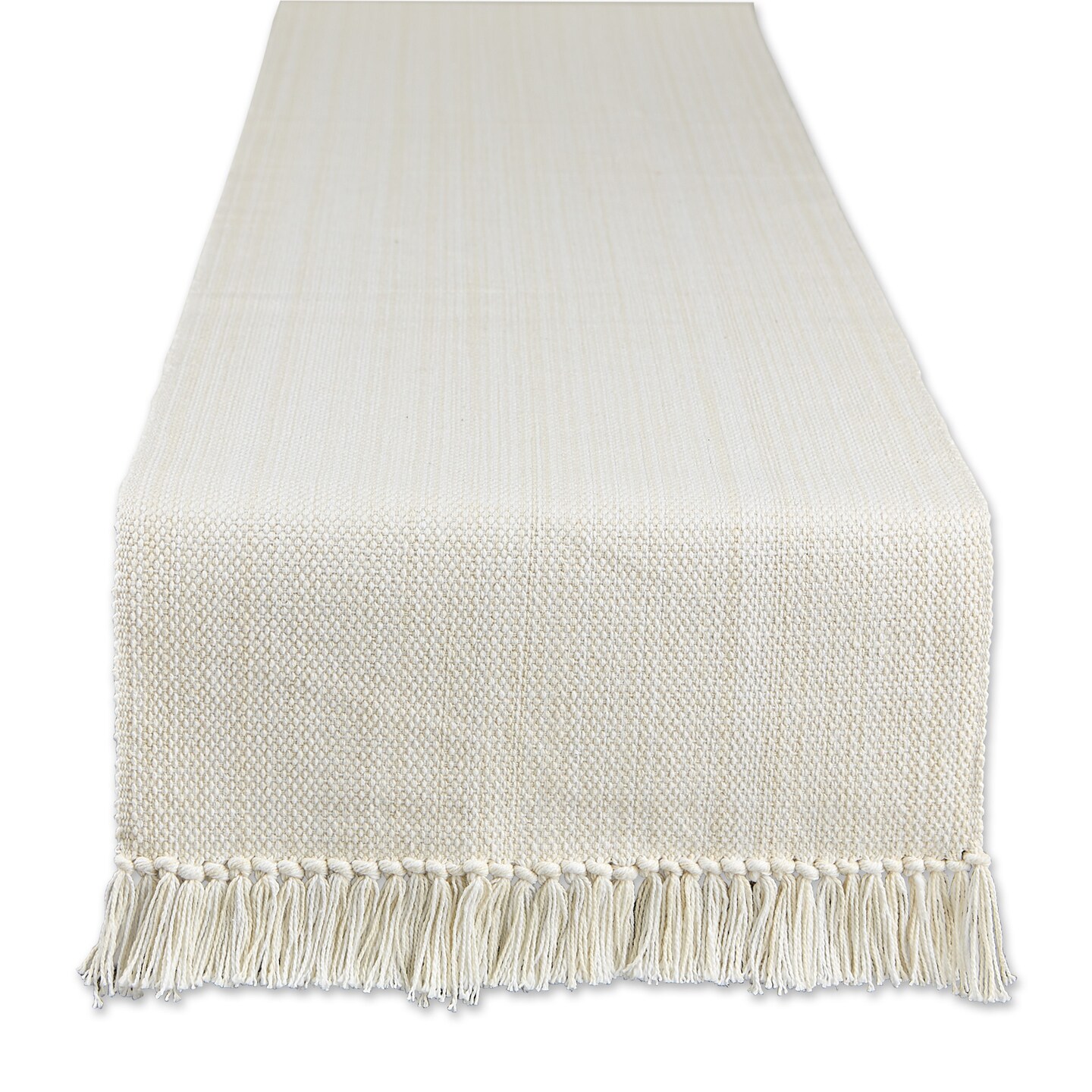Contemporary Home Living Variegated Cotton Table Runner with Knotted Tassels - 108&#x22; - Cream