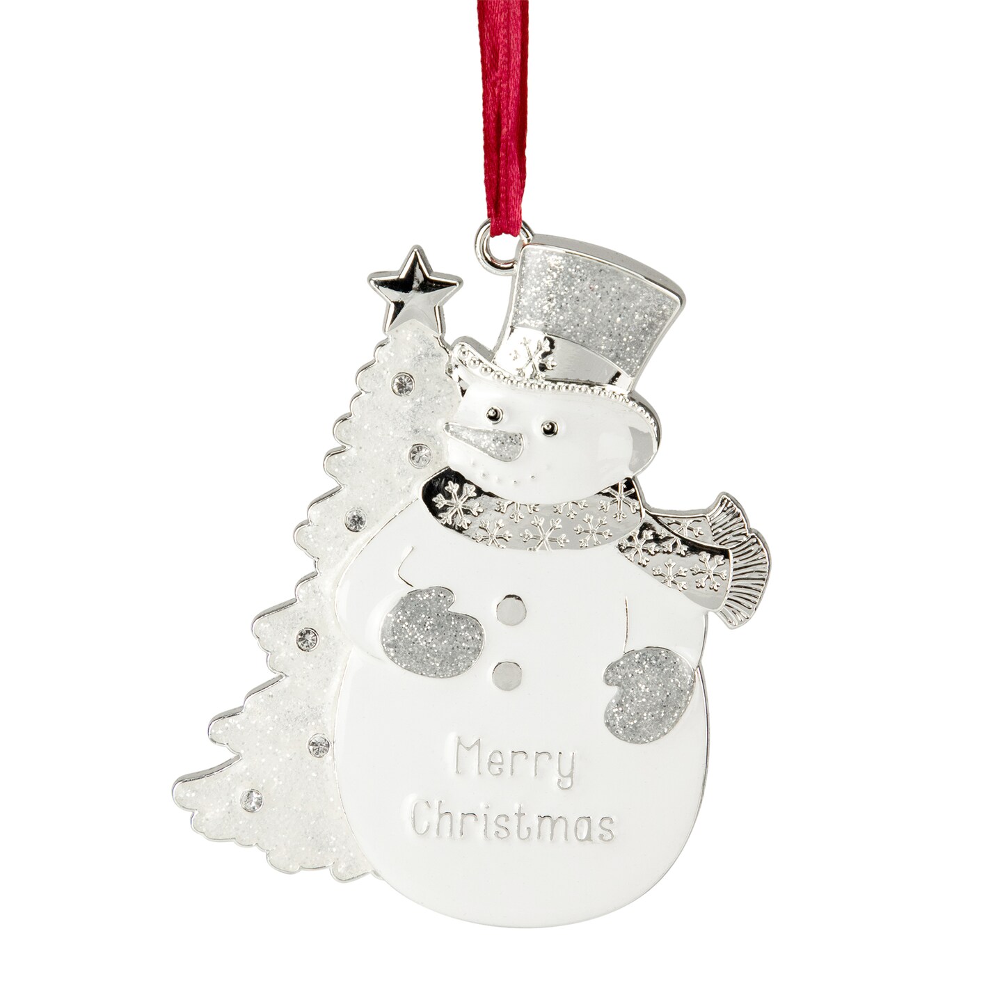 Northlight 3.5&#x22; White Silver-Plated Snowman Merry Christmas Ornament with European Crystals