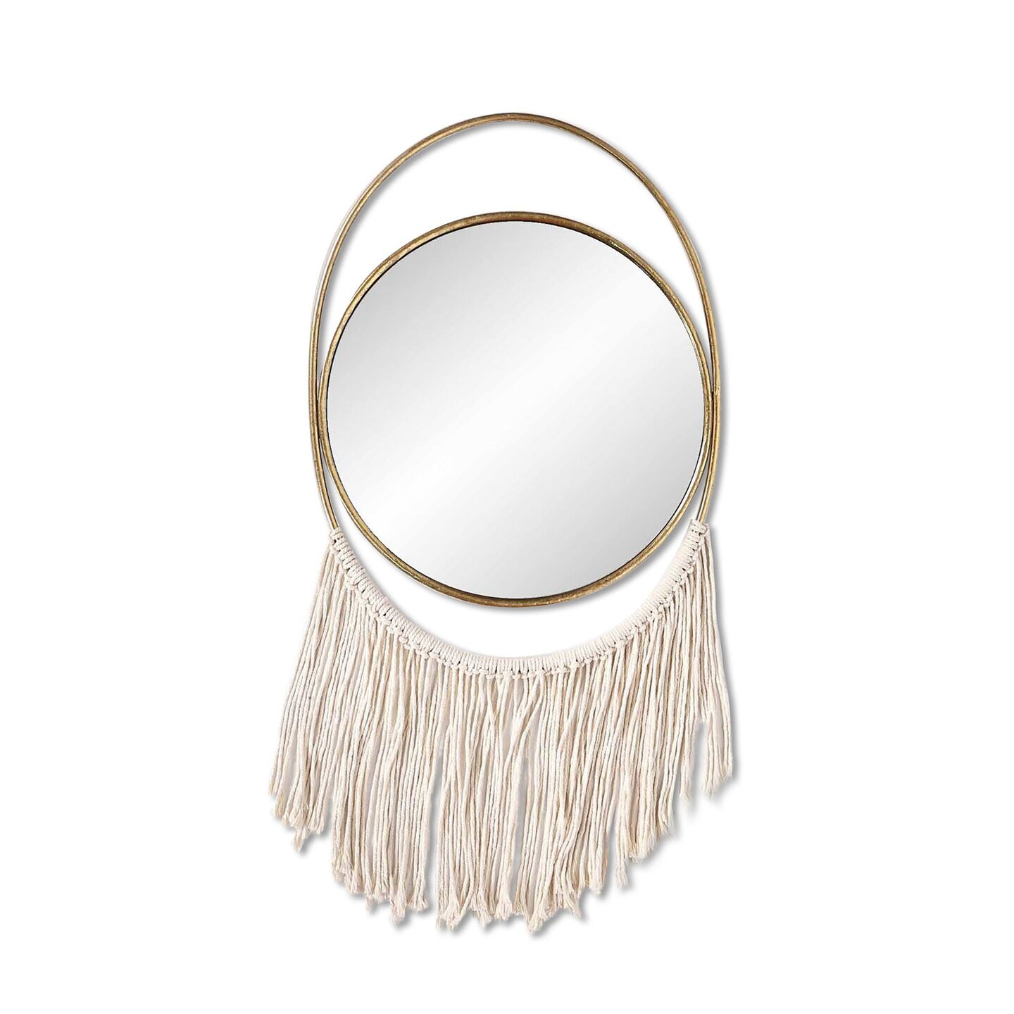 Kingston Living 30&#x22; Gold and White Round Mirrored Wall Decor