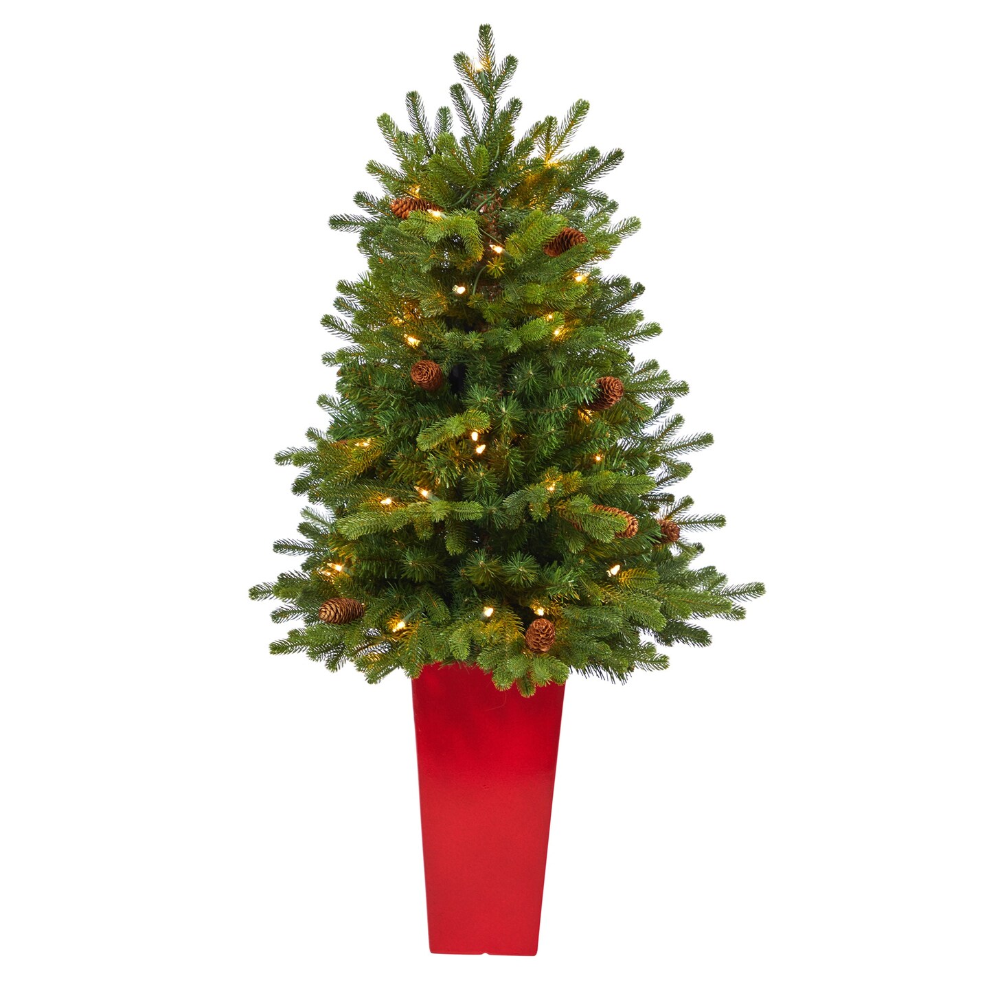 Nearly Natural Pre-Lit Yukon Mountain Fir Artificial Potted Christmas Tree - 3.5' - Clear Lights