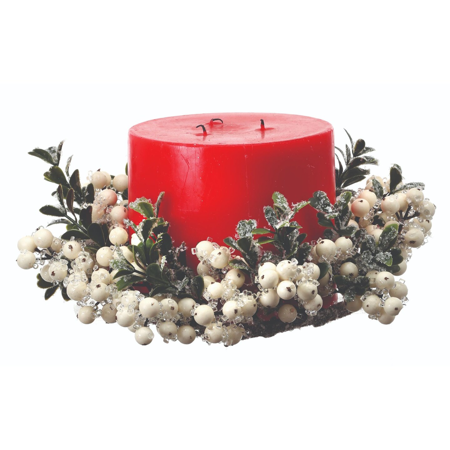 Contemporary Home Living Set of 2 Iced Berry Boxwood Christmas Candle Rings 9.5&#x22;