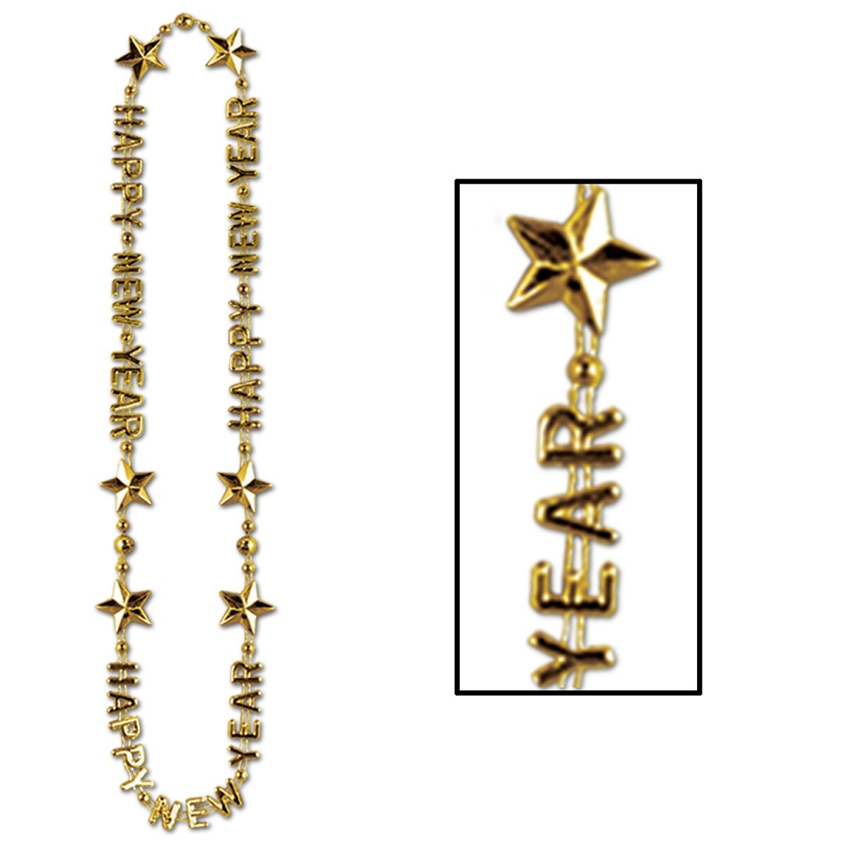 Beistle Club Pack of 12 Happy New Year Gold Beads-of-Expression Necklace 36"