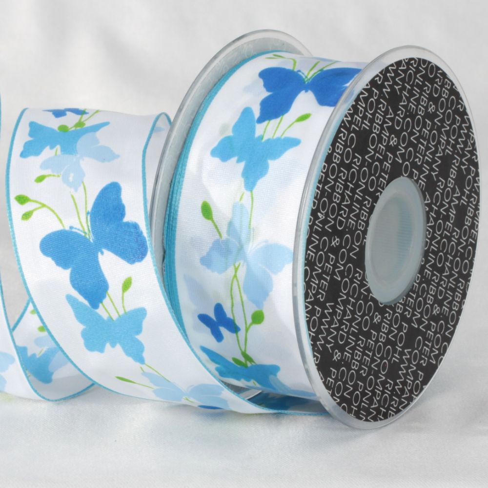 The Ribbon People Blue and White Butterfly Printed Ribbon 1.5&#x22; x 27 Yards