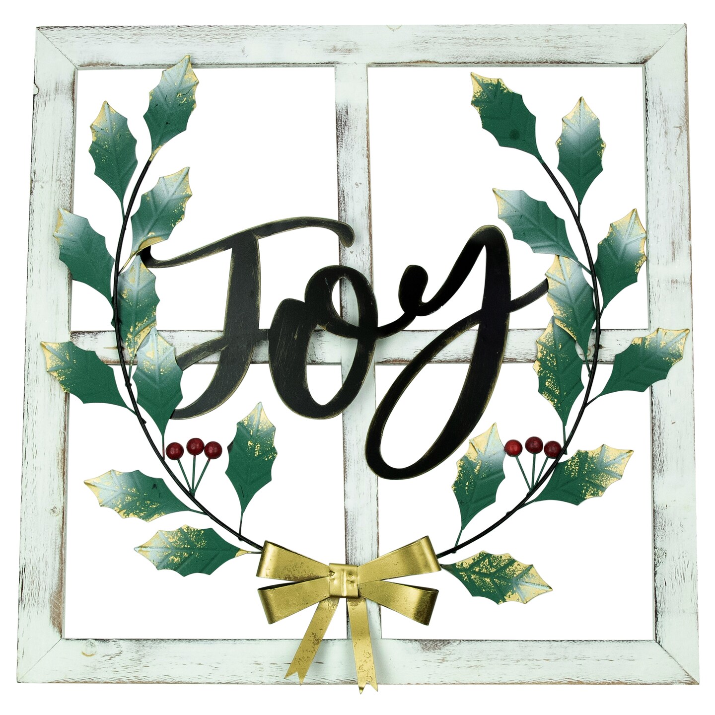 Northlight 23.75&#x22; Joy Window Frame with Holly Christmas Wall Sign