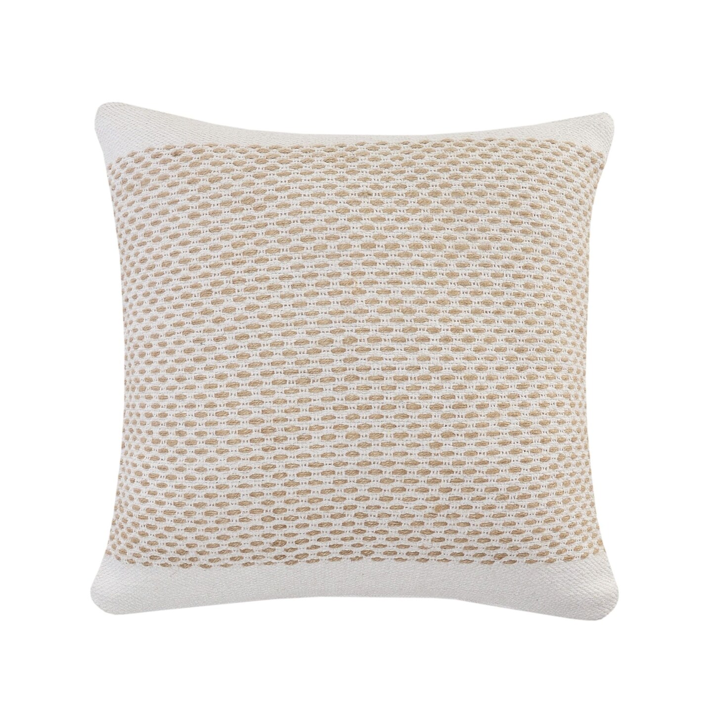 Laddha Home Designs 20" Ivory and Tan Interwoven Bordered Square Throw Pillow
