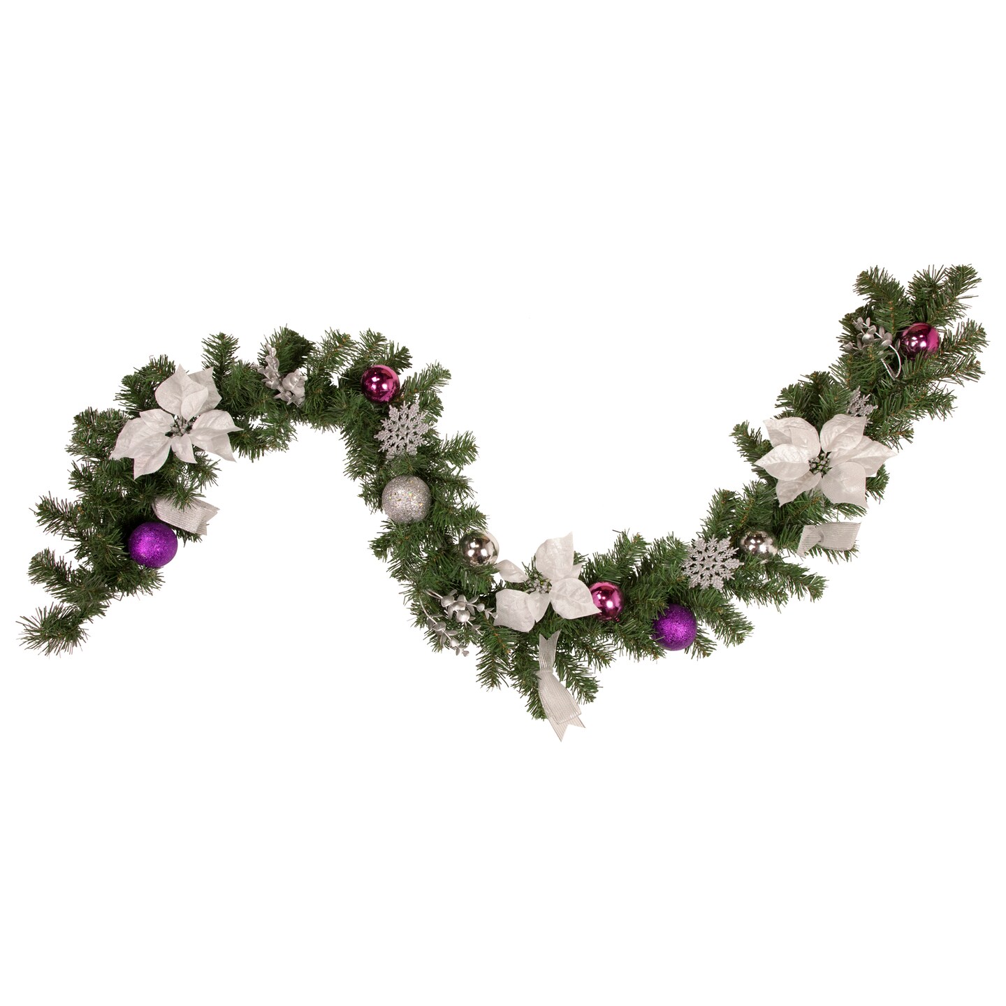 Northlight 6&#x27; x 9&#x22; Foliage, Poinsettia and Ornament Artificial Christmas Garland, Unlit