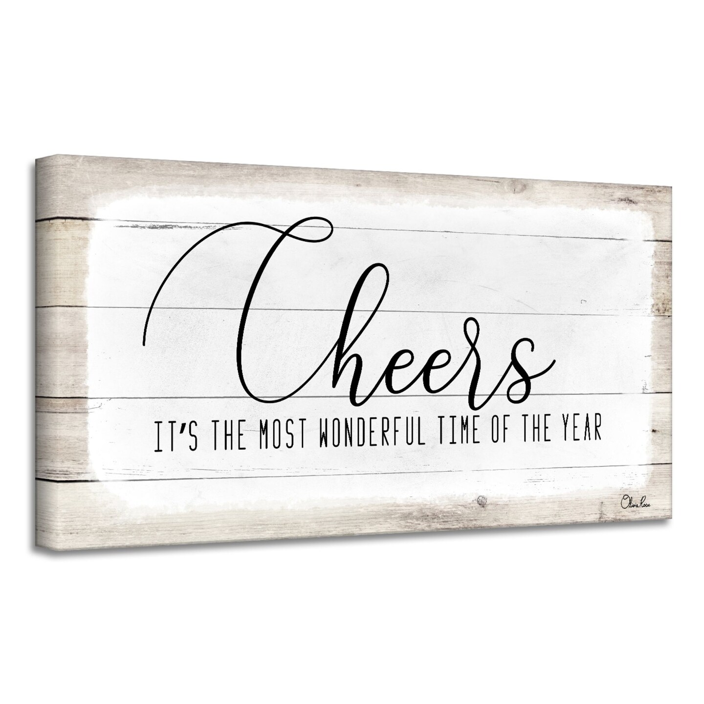 Crafted Creations Beige and White &#x27;Cheers&#x27; Christmas Canvas Wall Art Decor 18&#x22; x 36&#x22;