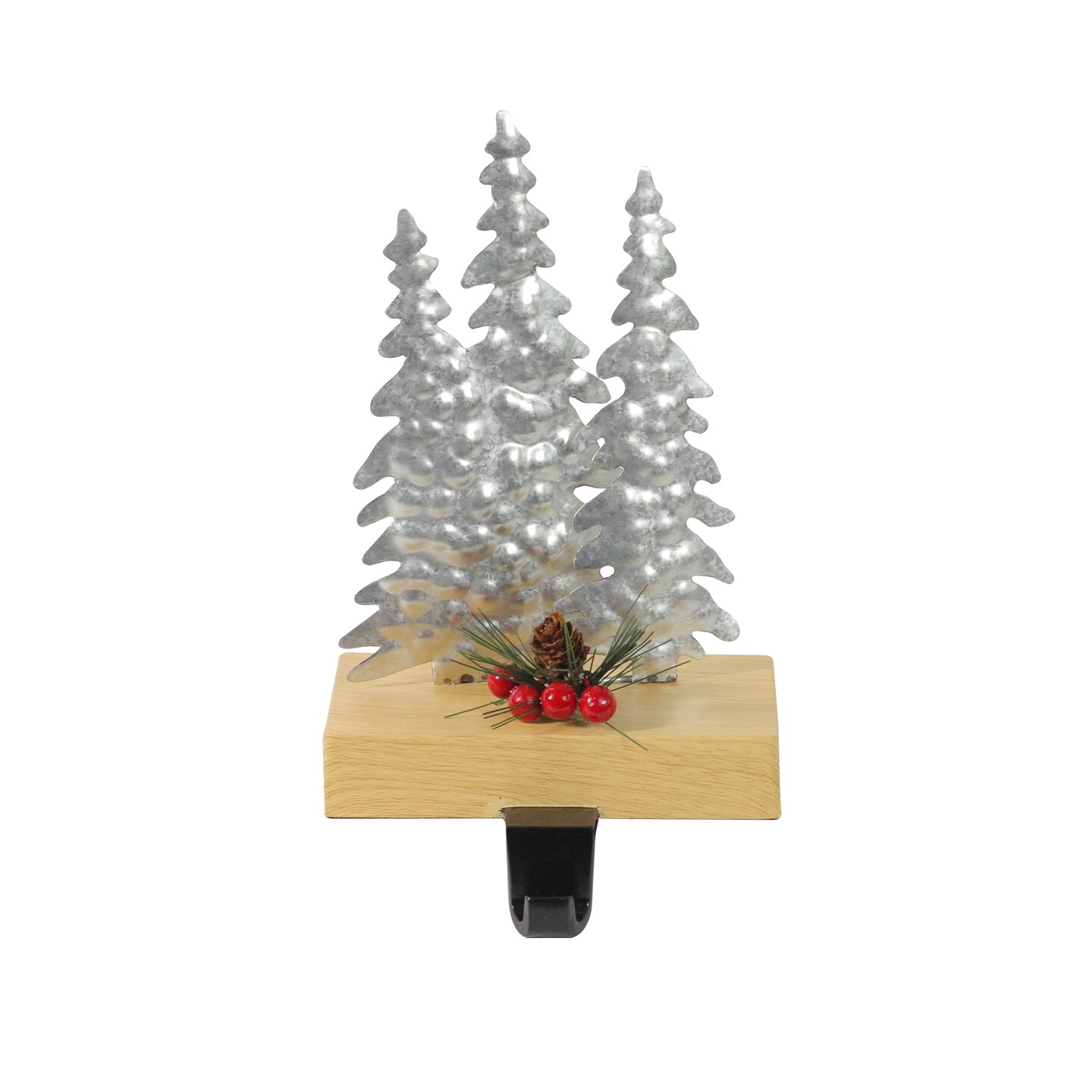 Northlight 8.5&#x22; Silver and Red Wooden Christmas Trees Stocking Holder