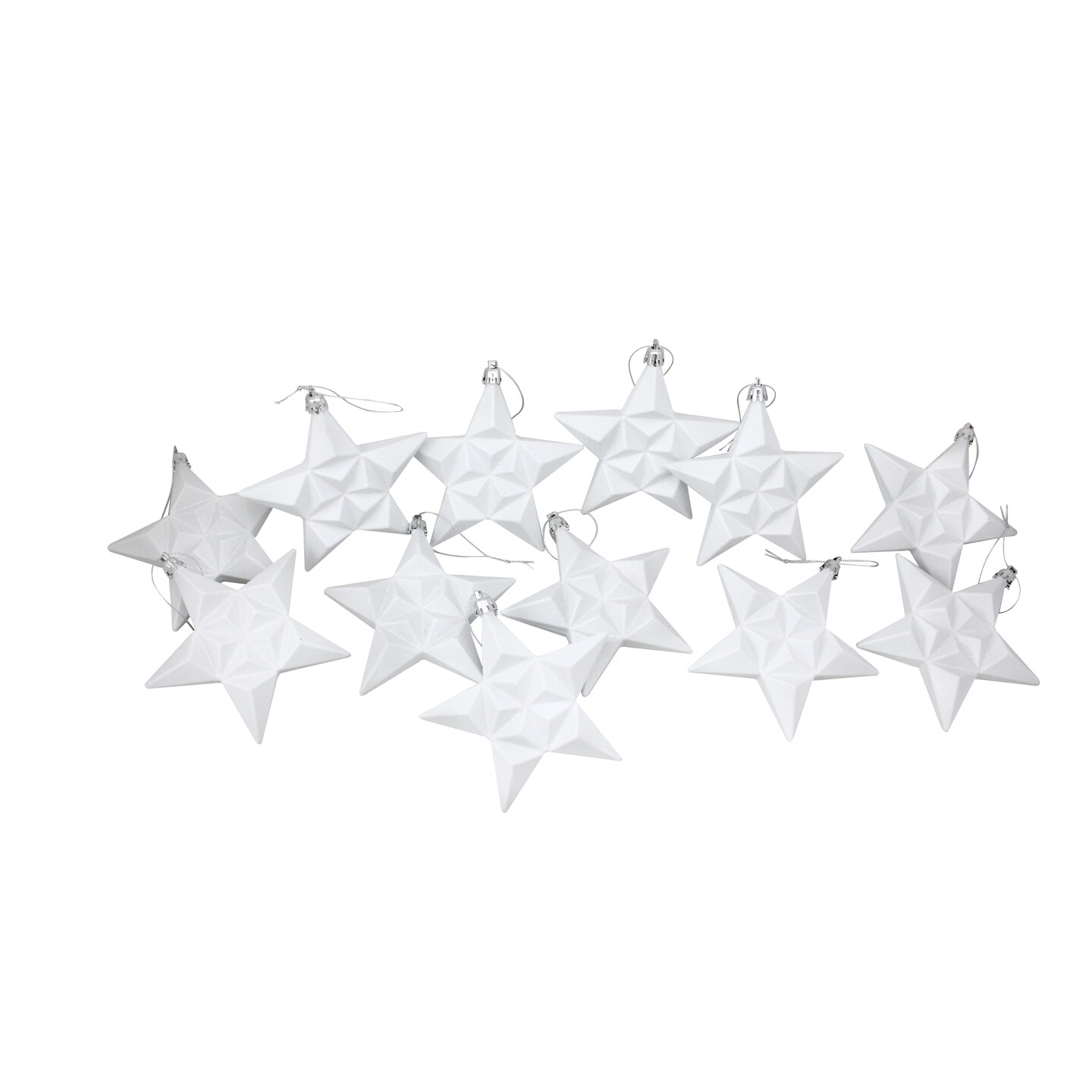 DAK 12ct White Matte Finish Glittered Star Shatterproof Christmas Ornaments 5&#x22;