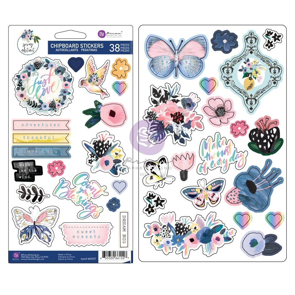 Spring Abstract Chipboard Stickers 38/Pkg-Shapes W/Foil Details