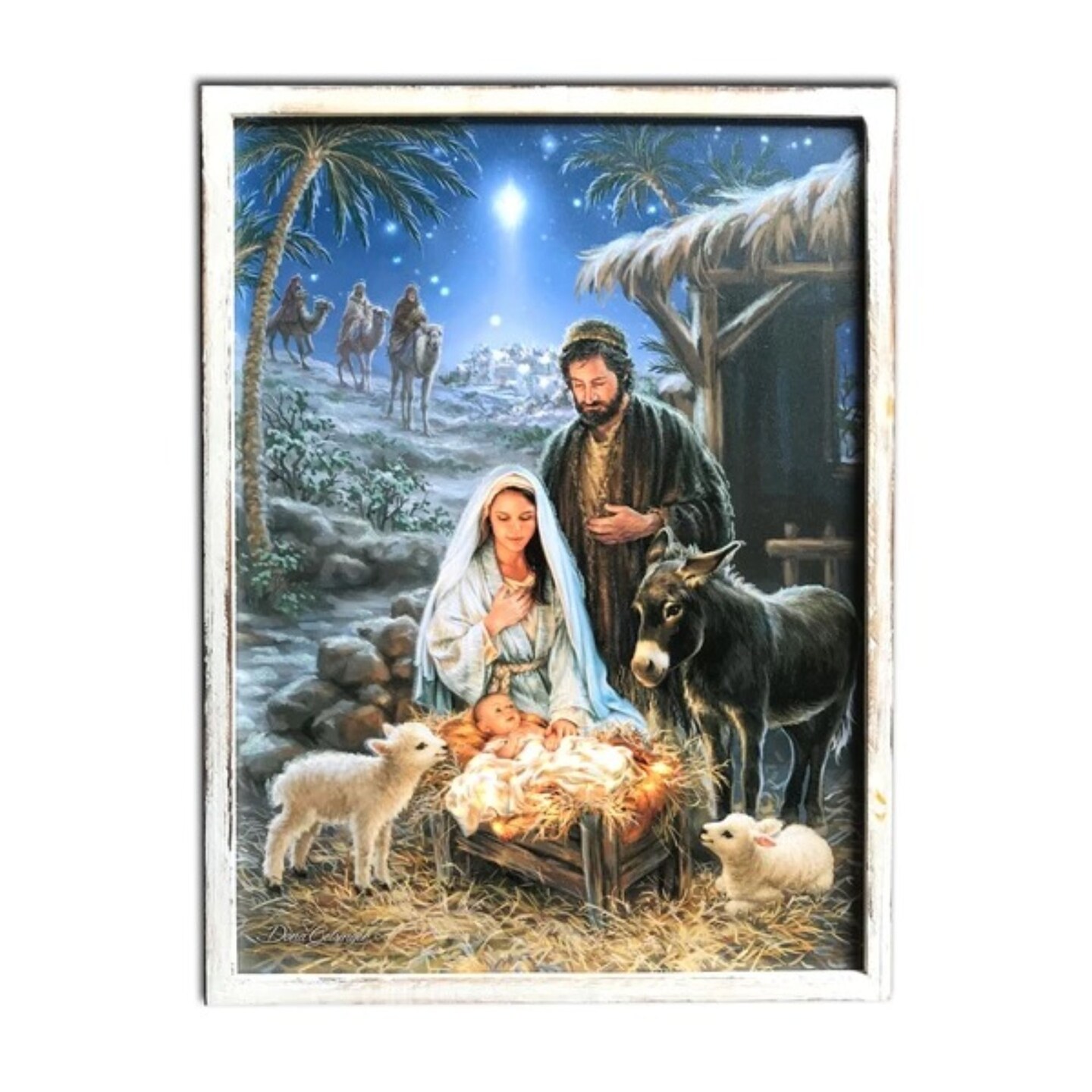 Glow Decor Blue and White Holy Family Lighted Christmas Framed Rectangular Wall Decor 24&#x22; x 18&#x22;