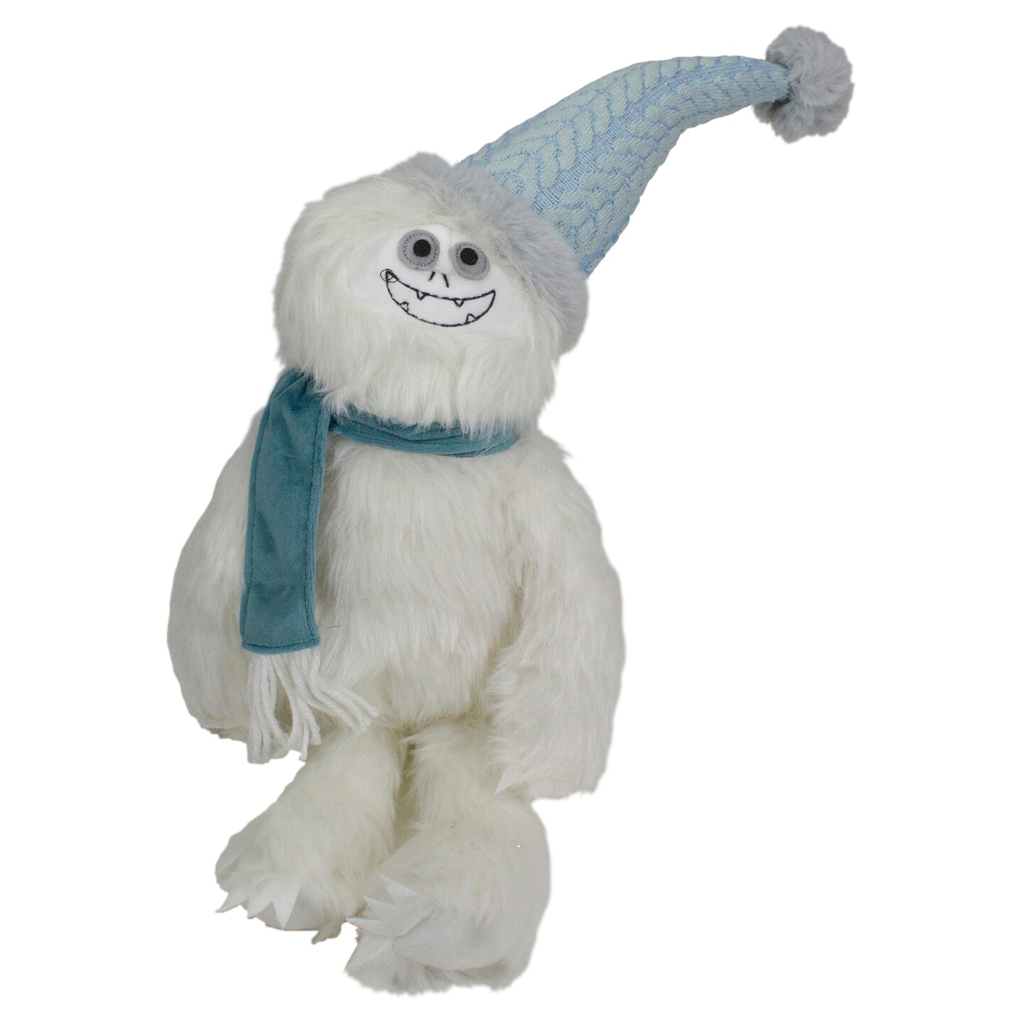 Northlight Plush Sitting Yeti  with Knitted Hat Christmas Figure - 22&#x22; - White and Blue