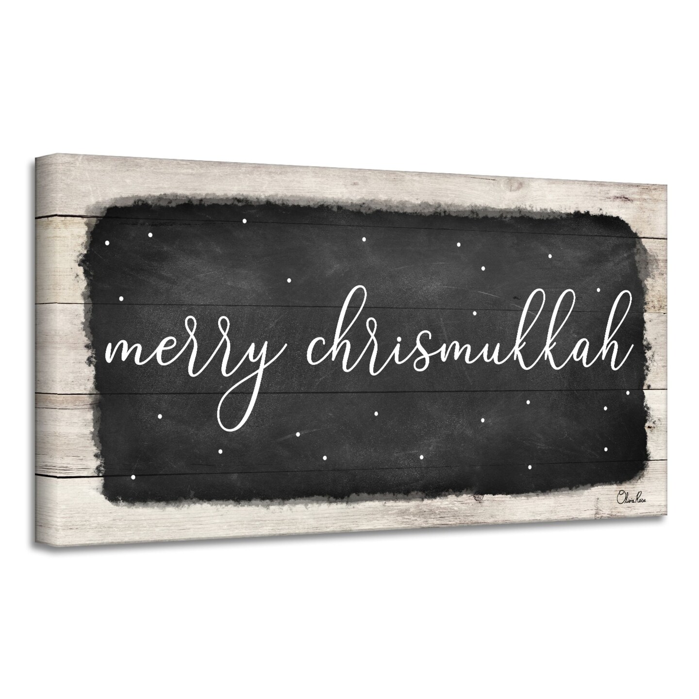 Crafted Creations Black and Beige &#x27;Merry Chrismukkah&#x27; Hanukkah Canvas Wall Art Decor 18&#x22; x 36&#x22;