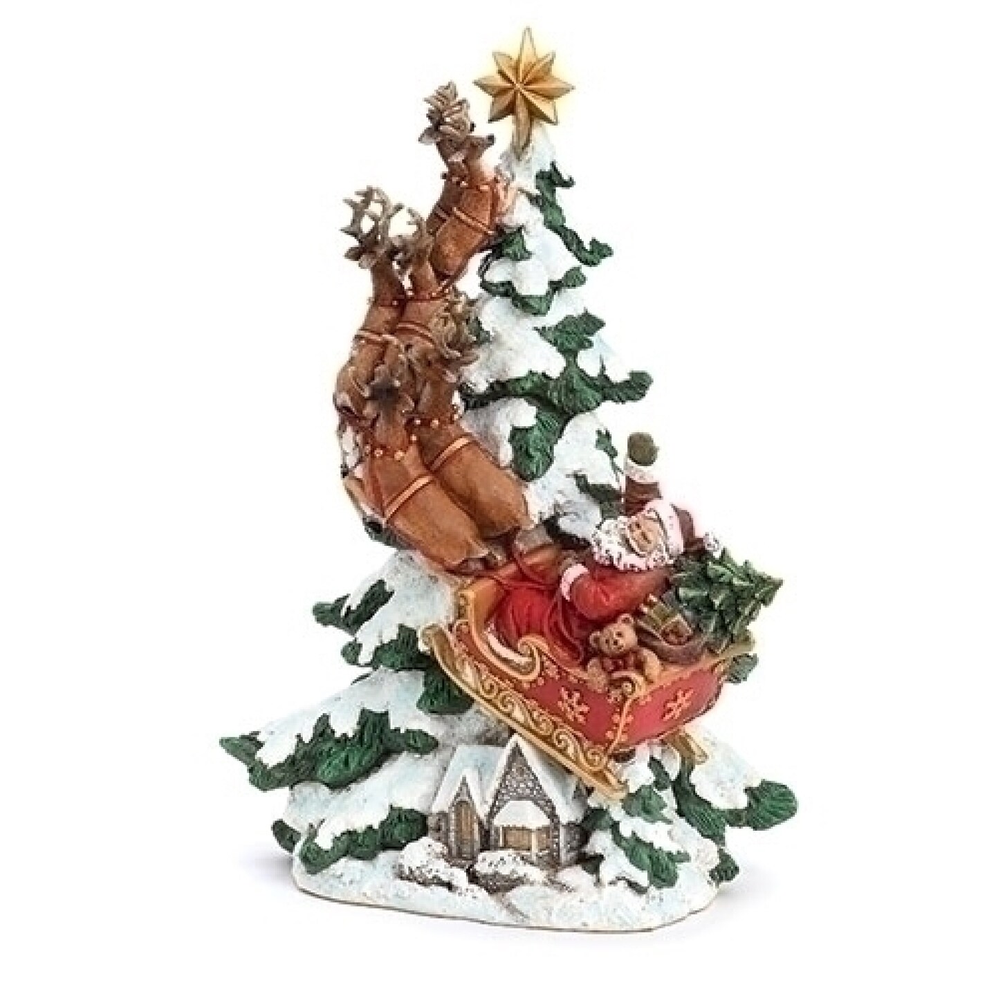 Roman 15&#x22; Santa and Flying Reindeer Resin Christmas Tree Figurine