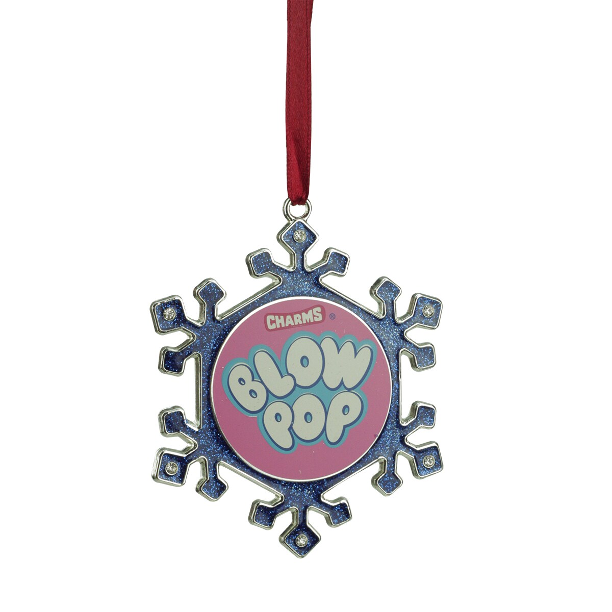 Northlight Snowflake &#x22;Blow Pop&#x22; Candy Logo Christmas Ornament - 3.25&#x22; - Pink and Blue