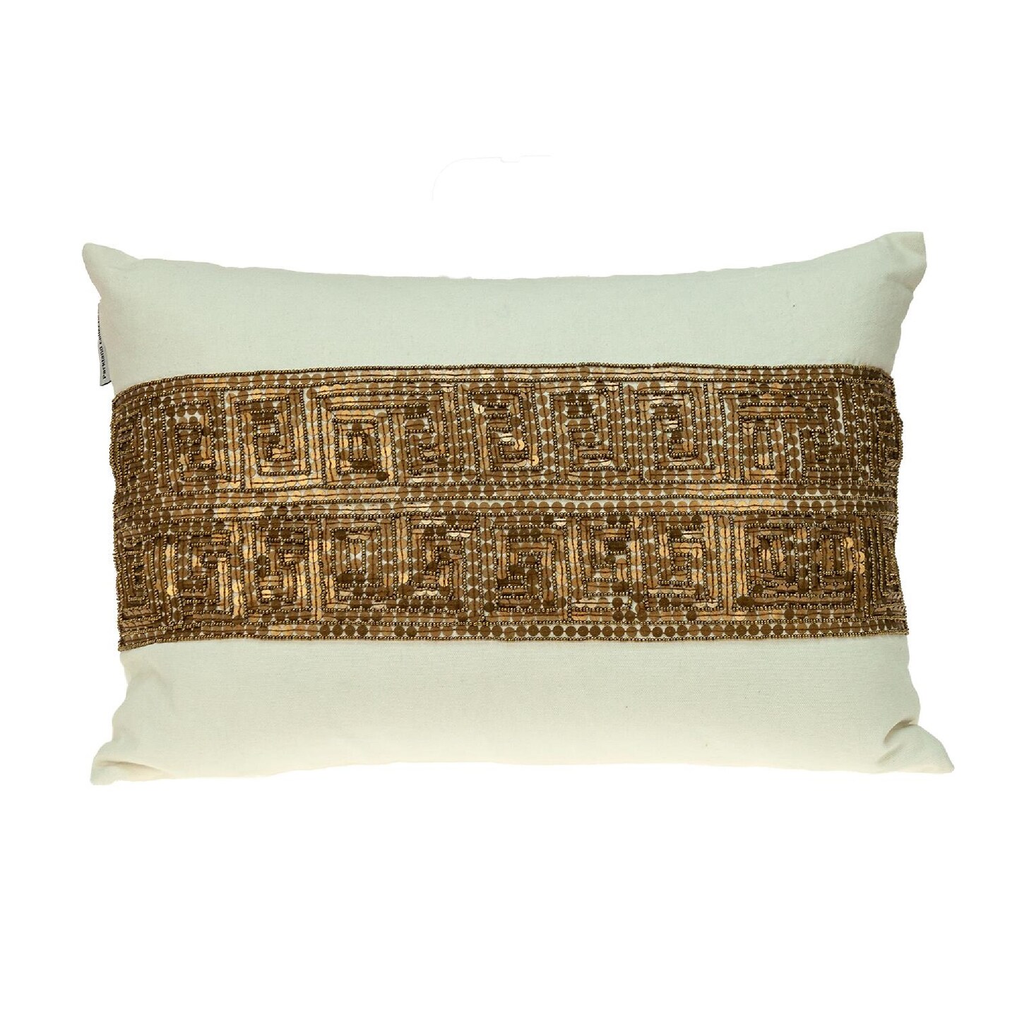 Nassau Collection 20" Off-white and Bronze Contemporary Embroidered Throw Pillow