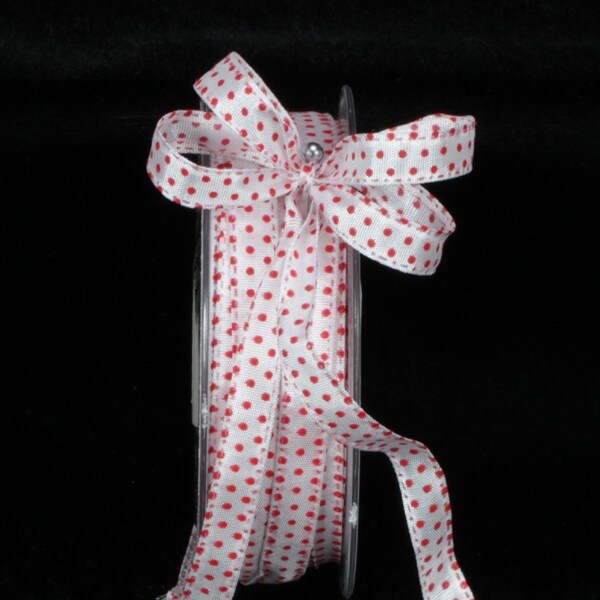The Ribbon People White with Red Polka Dots Wired Craft Ribbon .37" x 55 Yards