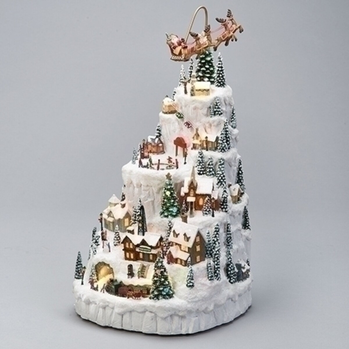 Roman 14.5&#x22; White Musical LED Snowy Mountain Christmas Village Scene