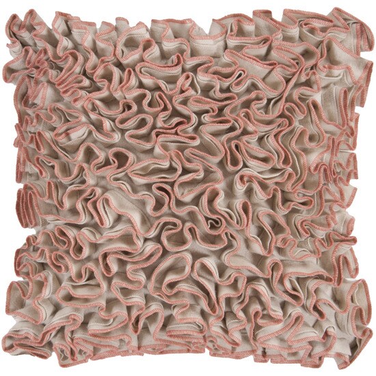 Diva At Home 18&#x22; Camel Tan and Persimmon Pink Dense Ruffle Decorative Down Throw Pillow