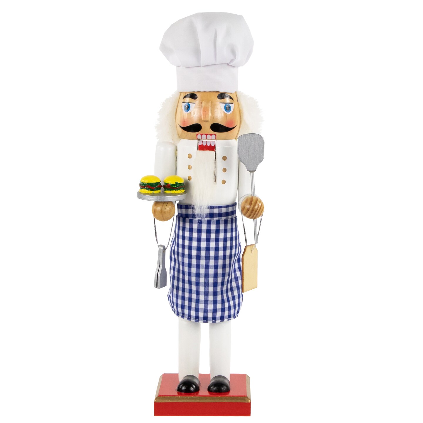 Nutcracker Factory 14&#x22; White and Blue Chef with Gingham Apron Wooden Christmas Nutcracker