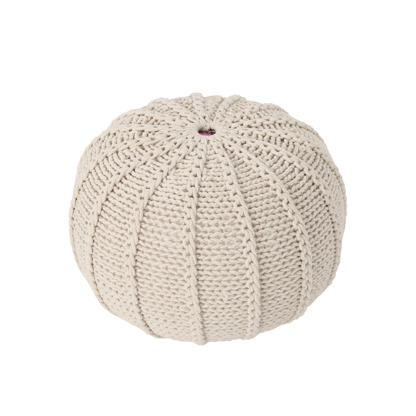 Contemporary Home Living 19.5" Beige Contemporary Knitted Round Pouf Ottoman