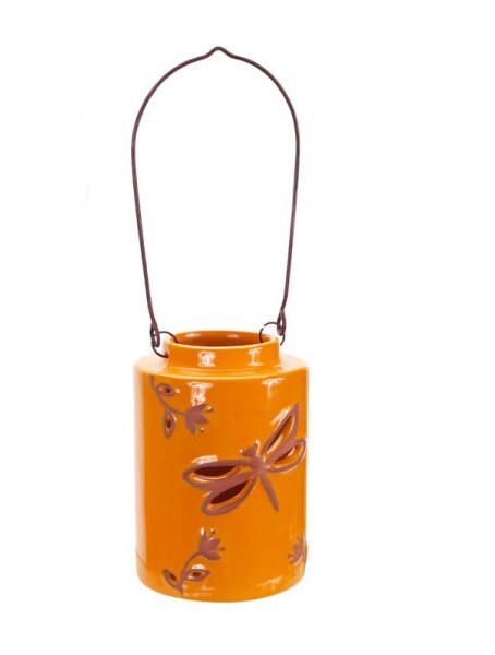 Melrose 12.5" Orange Cut-Out Dragonfly Tea Light or Votive Candle Holder
