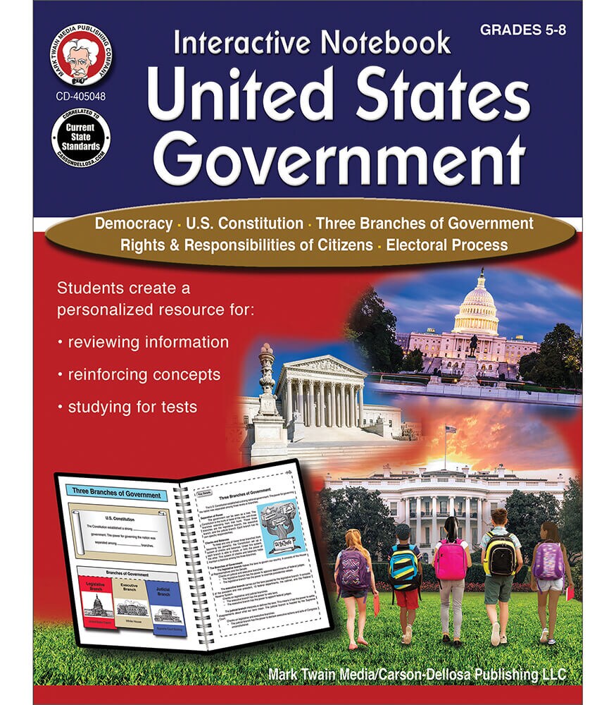 Mark Twain United States Government Interactive Books, Grades 5-8, US History, Constitution of the United States, and Branches Books, 5th Grade Workbooks and Up, Classroom or Homeschool Curriculum