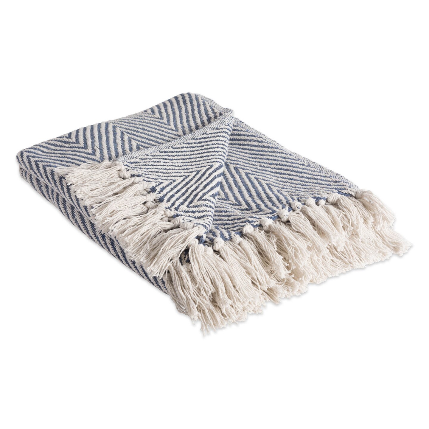 Contemporary Home Living 60&#x22; Blue and White Rectangular Chevron Patterned Cotton Throw