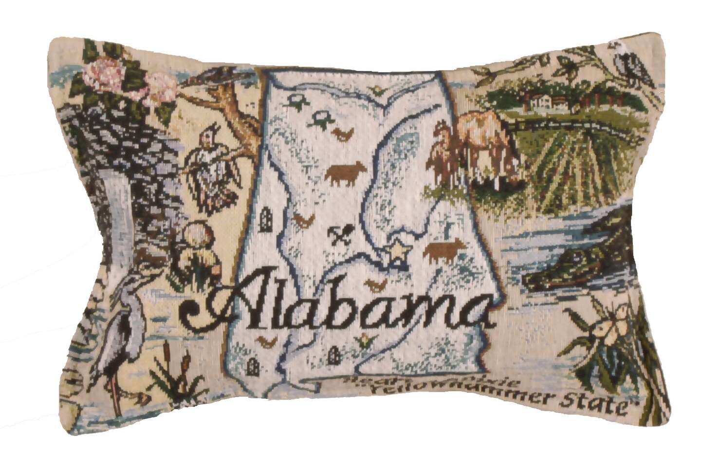 Simply Home 12" Beige and Green Alabama Printed Rectangular Throw Pillow