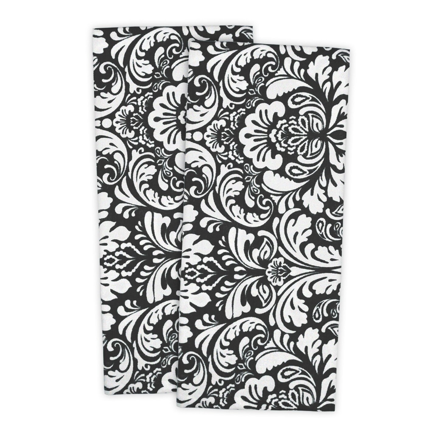 Contemporary Home Living Damask Cotton Kitchen Dish Towels - 28&#x22; - Black and White - Set of 2