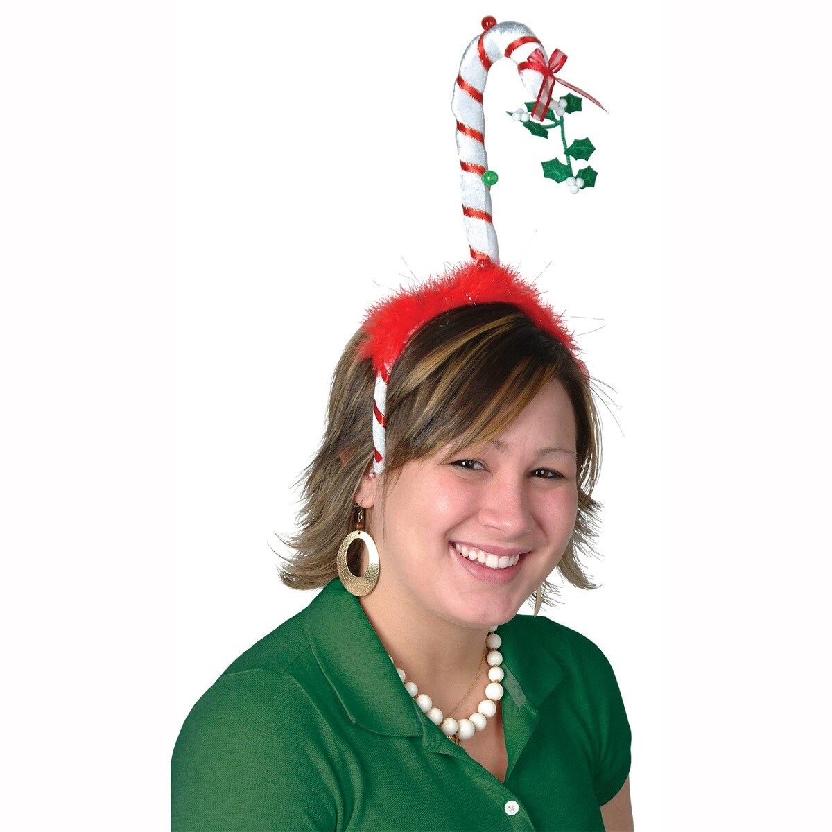Beistle Club Pack of 12 White and Red Mistletoe Candy Cane Snap-on Christmas Headband Costume Accessories