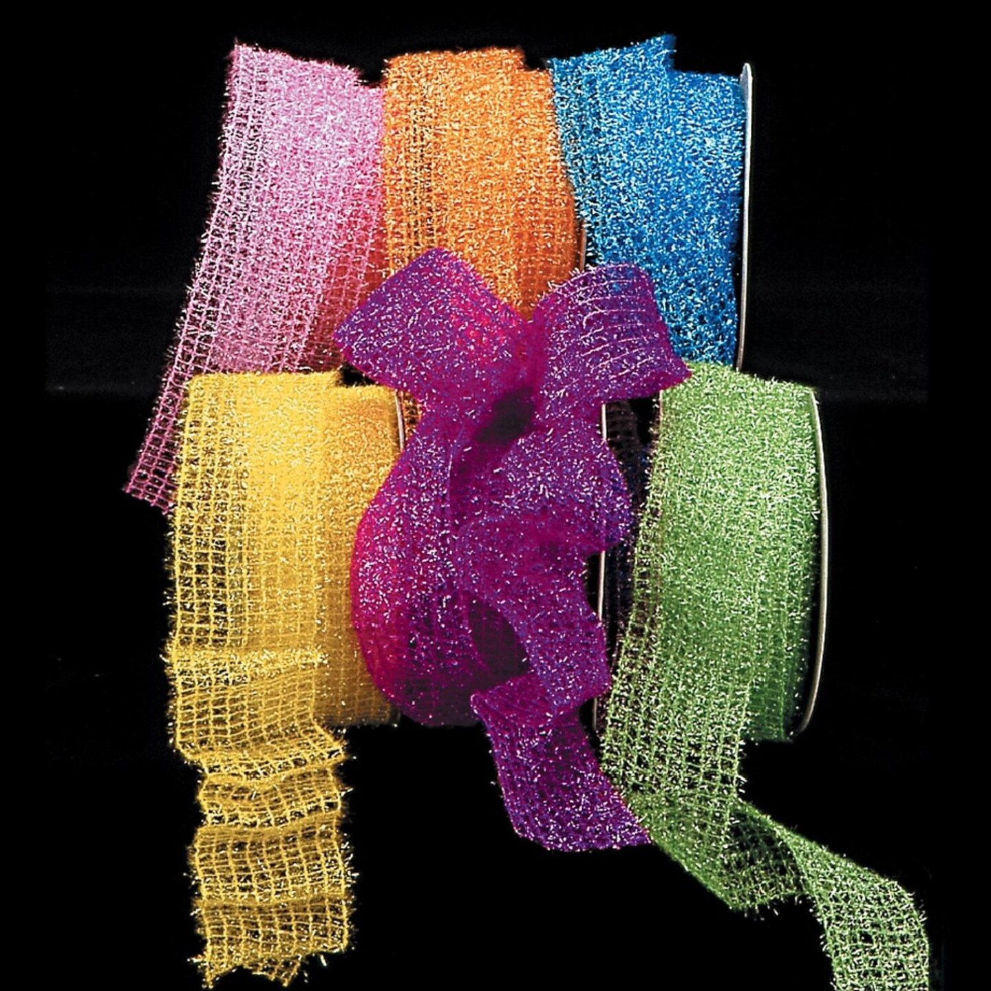 The Ribbon People Yellow Fuzzy Open Weave Wired Craft Ribbon 2.25&#x22; x 20 Yards