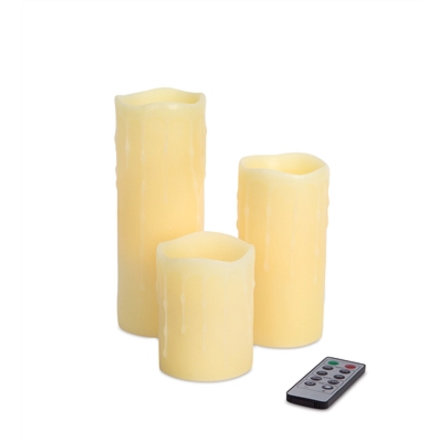 Melrose Set of 3 Ivory Dripping LED Flameless Pillar Candles 8&#x22;
