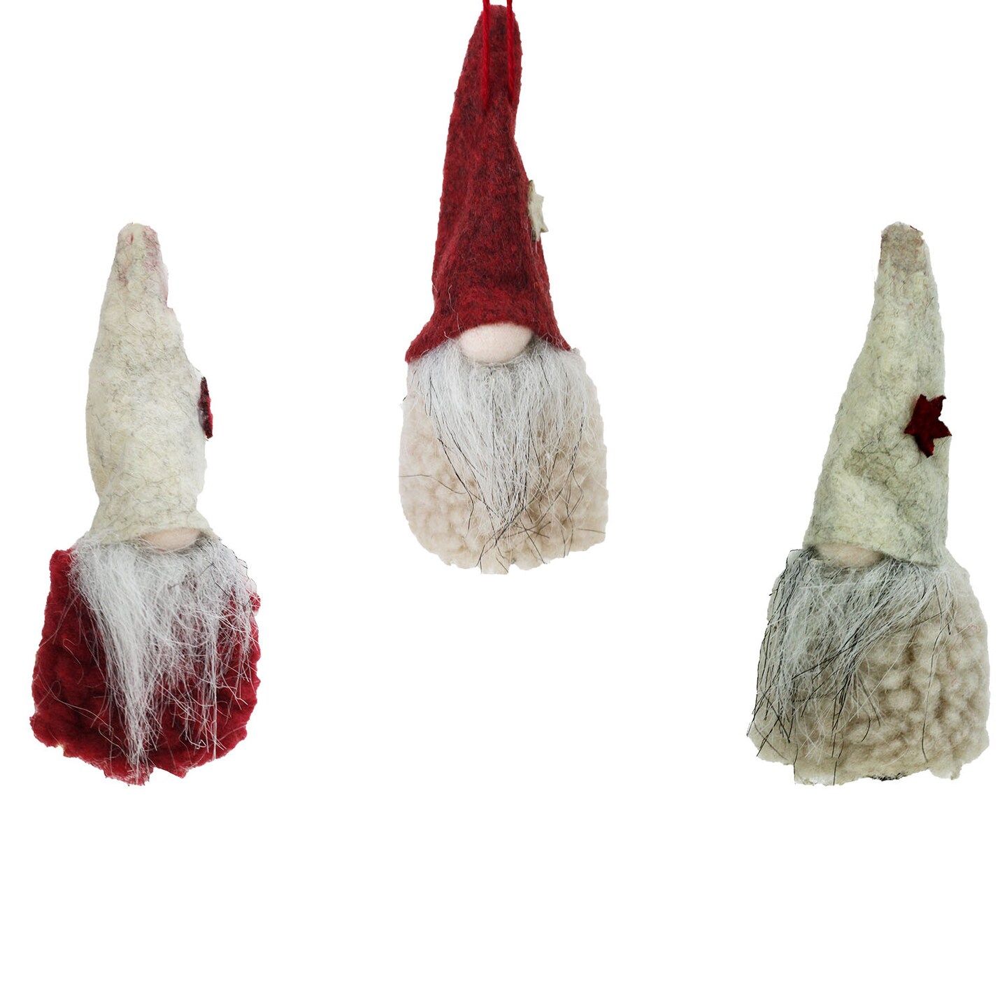 Northlight Plush Gnome Hanging Christmas Ornaments - 3.75" - Red and Beige - Set of 3