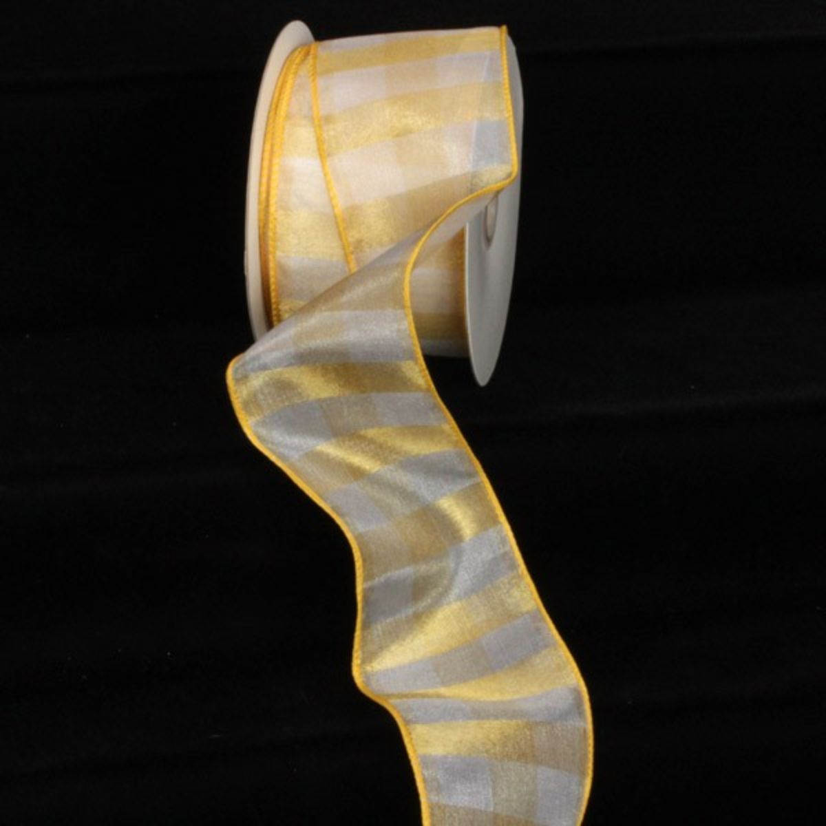 The Ribbon People Gold and Cream Buffalo Plaid Wire Edged Craft Ribbon 3&#x22; x 80 Yards