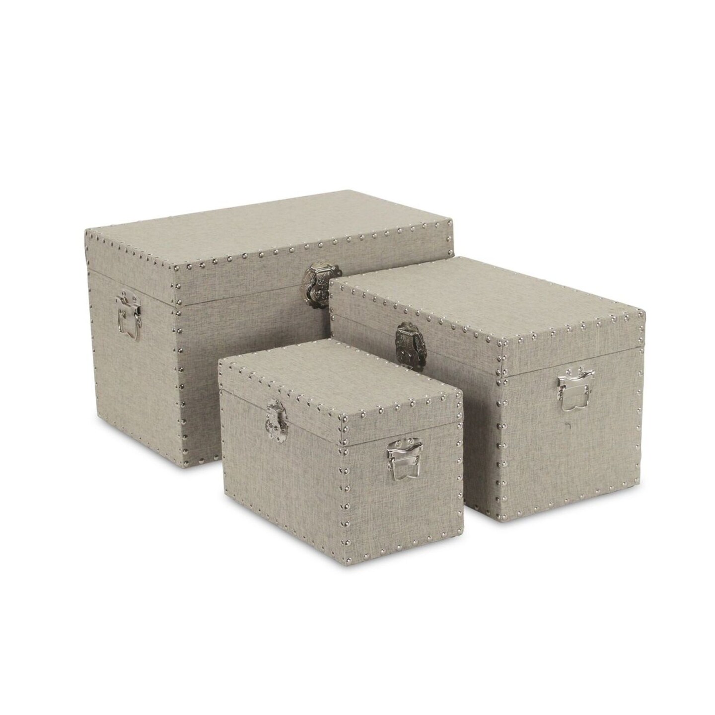 Contemporary Home Living Set of 3 Gray and Silver Studded Storage Trunks 19.75&#x22;