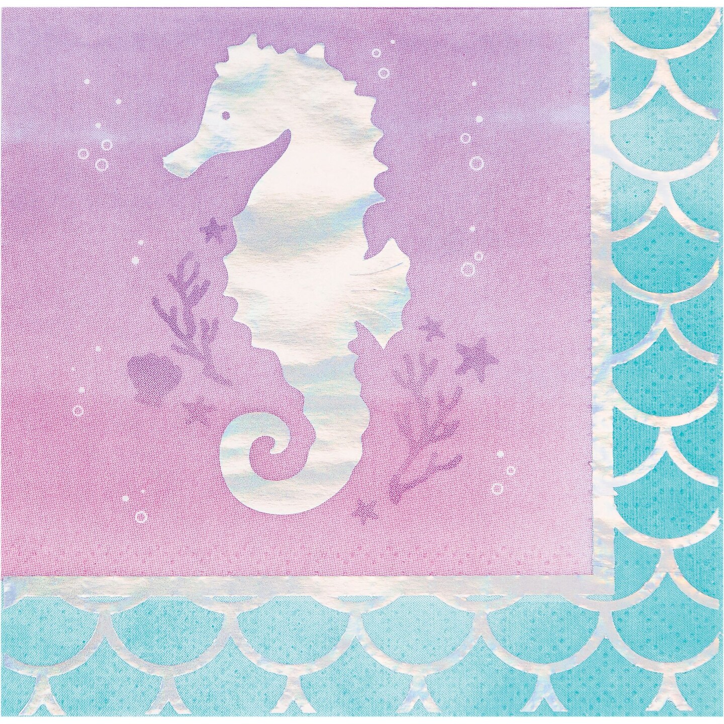 Party Central Club Pack of 192 Pink and Blue 3-Ply Sea Horse Printed Beverage Napkins 5&#x22;