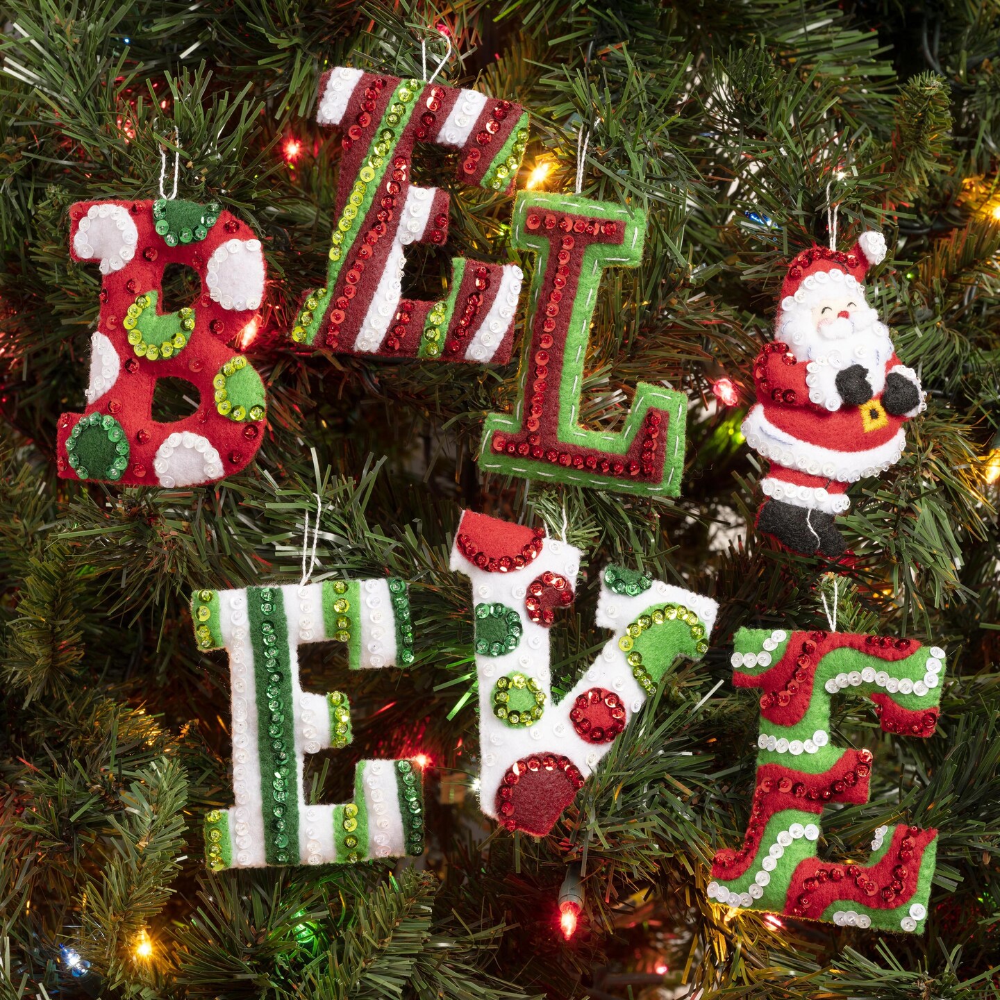 Bucilla Felt Ornaments Applique Kit Set Of 7-Believe In Santa