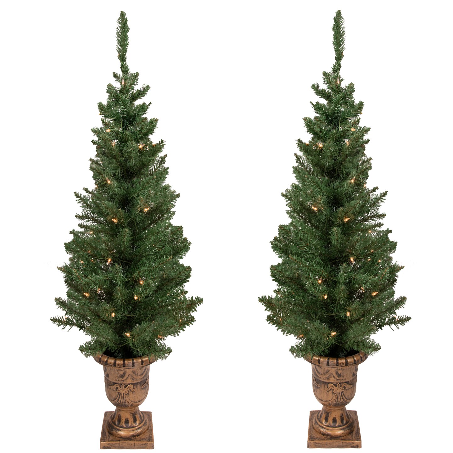 Northlight Set of 2 Pre-Lit Potted Porch Pine Topiary Slim Artificial Christmas Trees 4' - Clear Lights