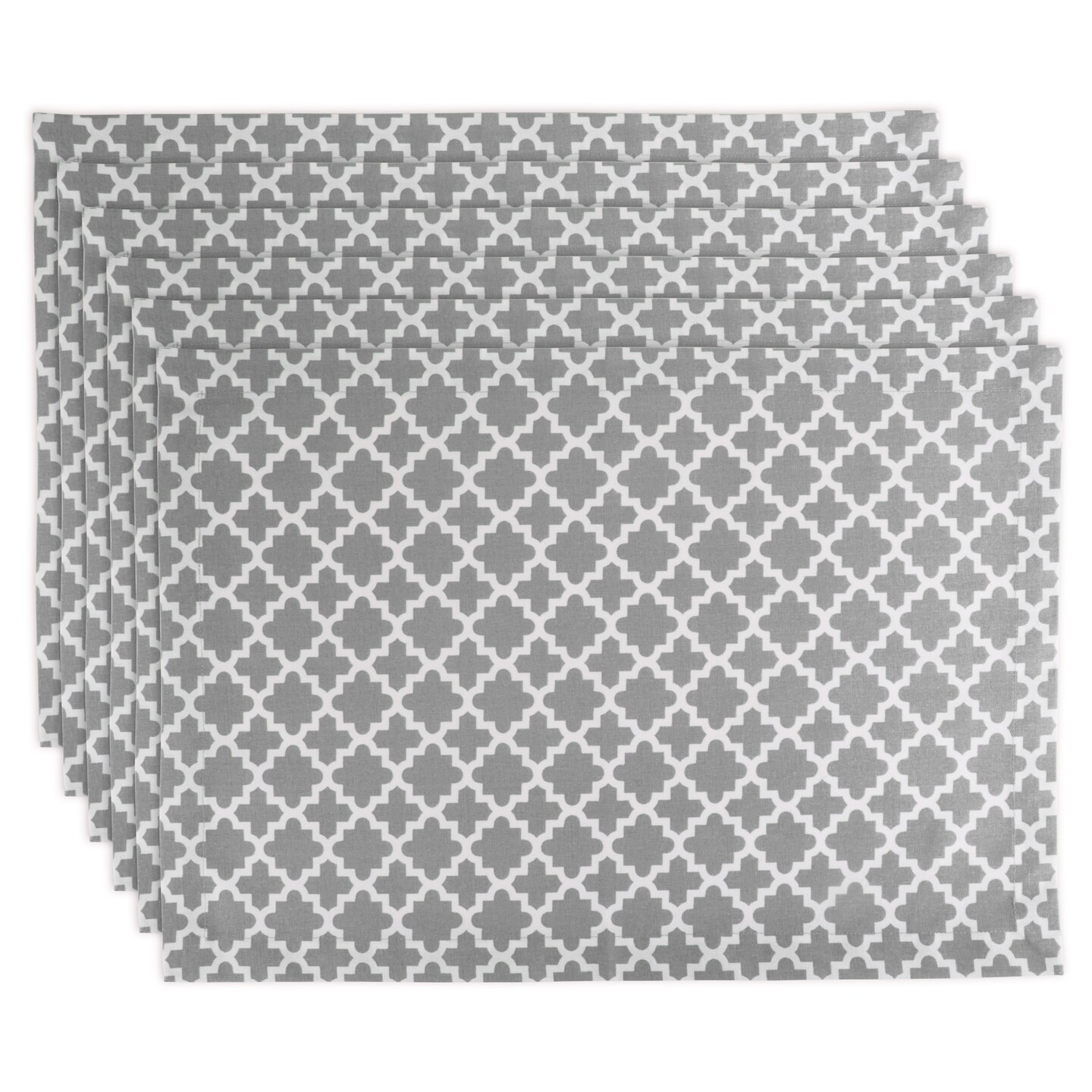 Contemporary Home Living Slipped Quatrefoil Rectangular Cotton Placemats - 19&#x22; - Gray and White - Set of 6