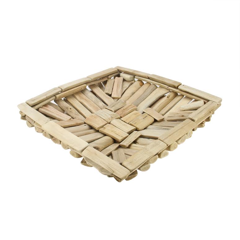 Raz 15&#x22; Seaside Treasures Tan Decorative Driftwood Square Wooden Tray