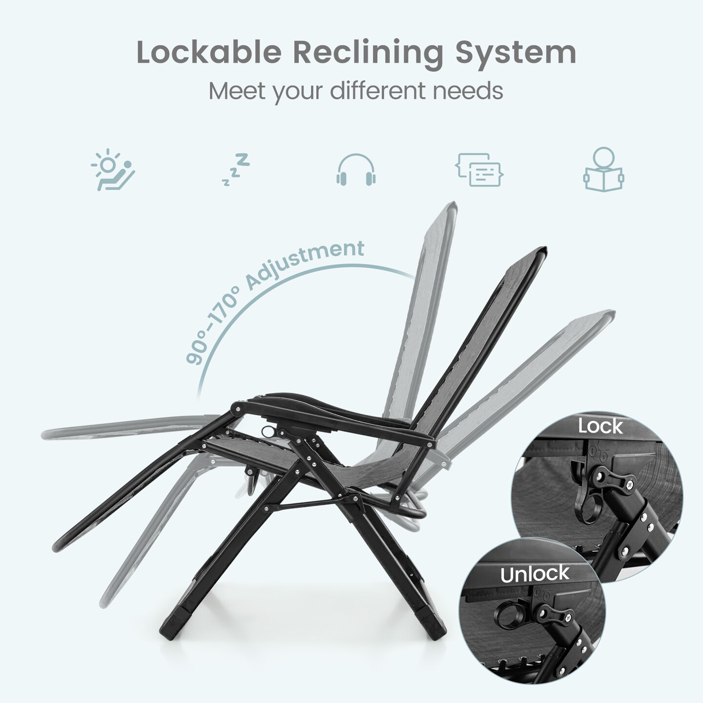 Adjustable Metal Zero Gravity Lounge Chair with Removable Cushion and Cup Holder Tray