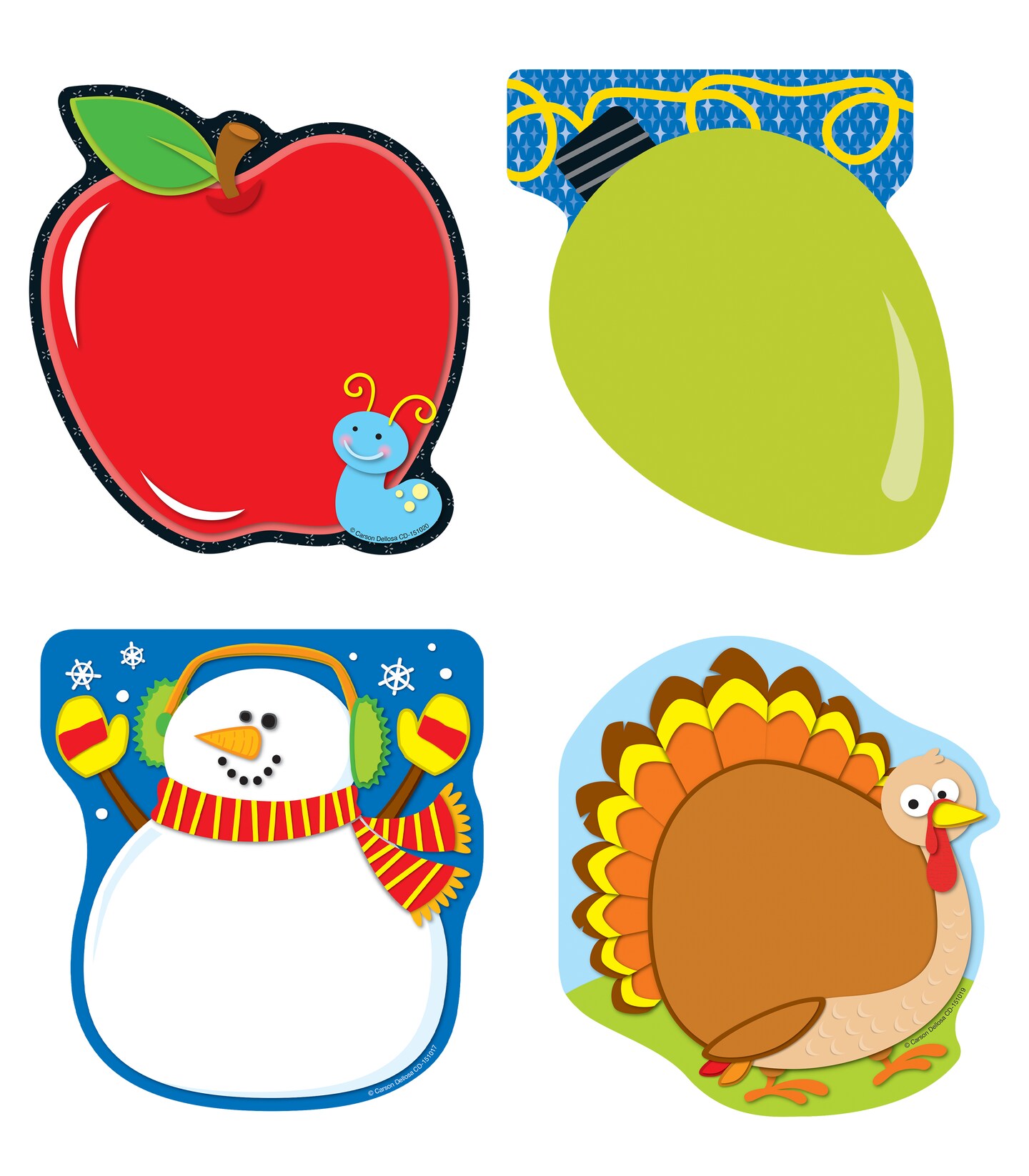 Carson Dellosa Seasonal Notepad 4-Pack, Snowman, Christmas Lights, Turkey, and Apple Note Pad for To Do List, Checklist, Notes, Cute Stationary for Fall and Winter Classroom or Office Supplies