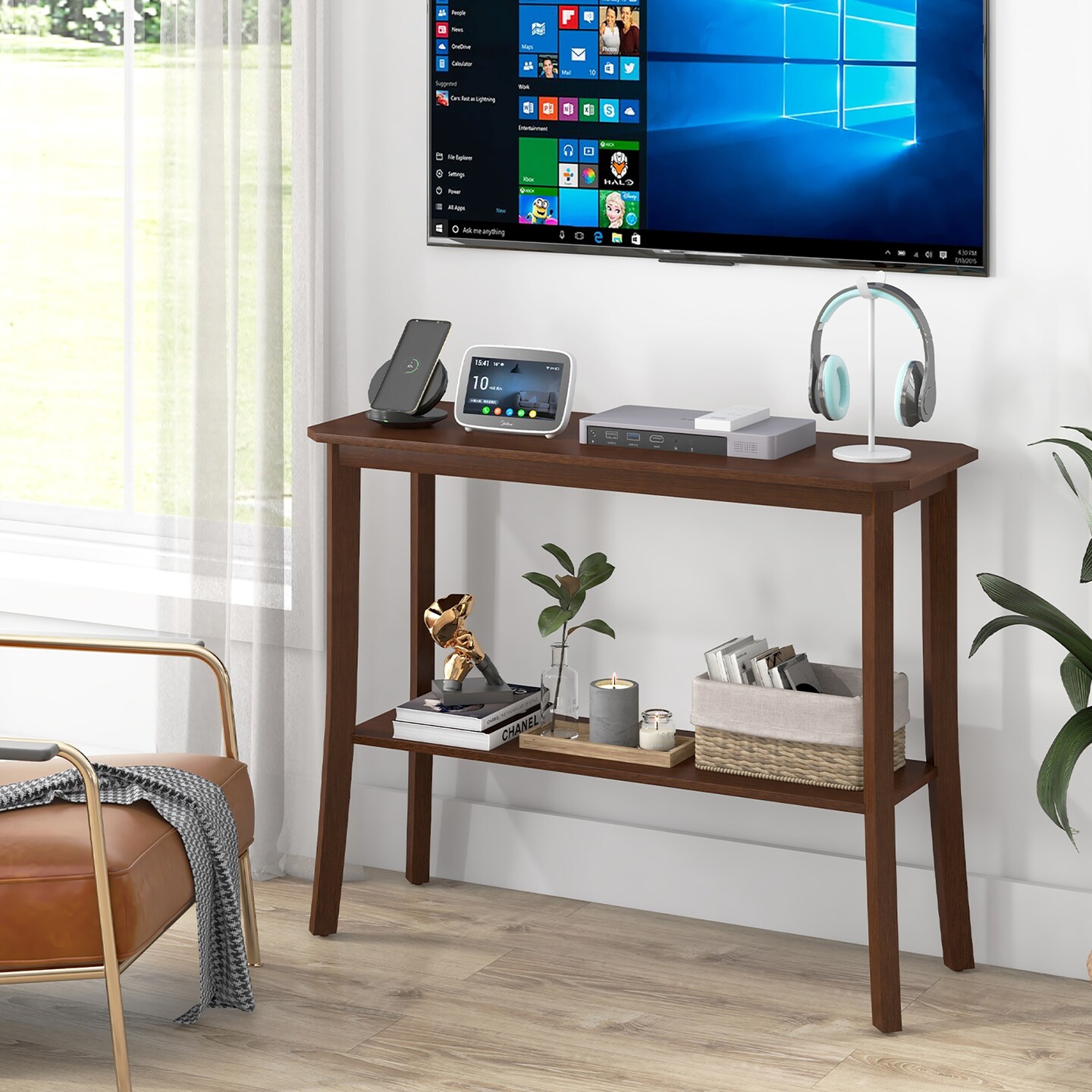 Costway 2-tier Console Entryway Table Wooden Sofa Behind Couch Table 38'' x 14'' x 30''