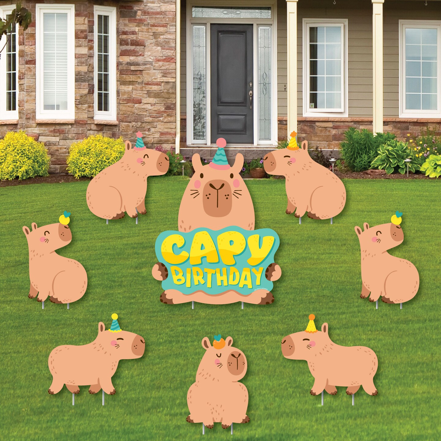 Big Dot of Happiness Capy Birthday - Yard Sign and Outdoor Lawn Decorations - Capybara Party Yard Signs - Set of 8